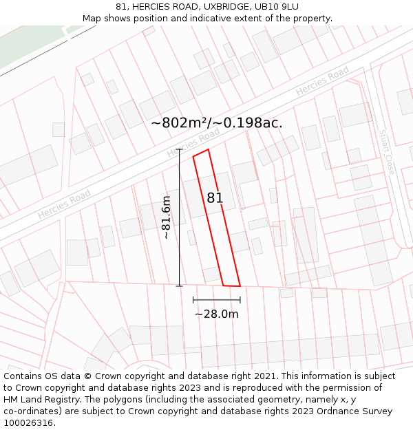 81, HERCIES ROAD, UXBRIDGE, UB10 9LU: Plot and title map