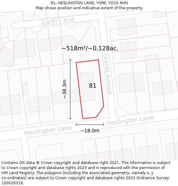 81, HESLINGTON LANE, YORK, YO10 4HN: Plot and title map