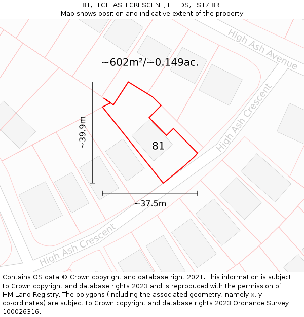 81, HIGH ASH CRESCENT, LEEDS, LS17 8RL: Plot and title map
