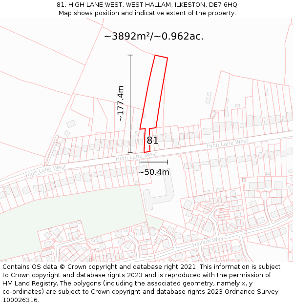 81, HIGH LANE WEST, WEST HALLAM, ILKESTON, DE7 6HQ: Plot and title map