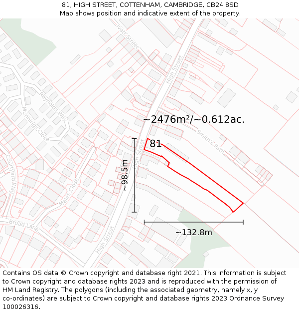 81, HIGH STREET, COTTENHAM, CAMBRIDGE, CB24 8SD: Plot and title map