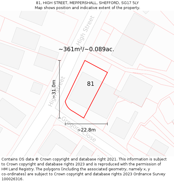 81, HIGH STREET, MEPPERSHALL, SHEFFORD, SG17 5LY: Plot and title map