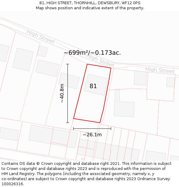 81, HIGH STREET, THORNHILL, DEWSBURY, WF12 0PS: Plot and title map