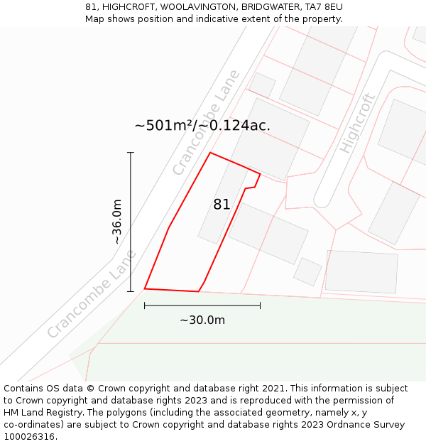 81, HIGHCROFT, WOOLAVINGTON, BRIDGWATER, TA7 8EU: Plot and title map