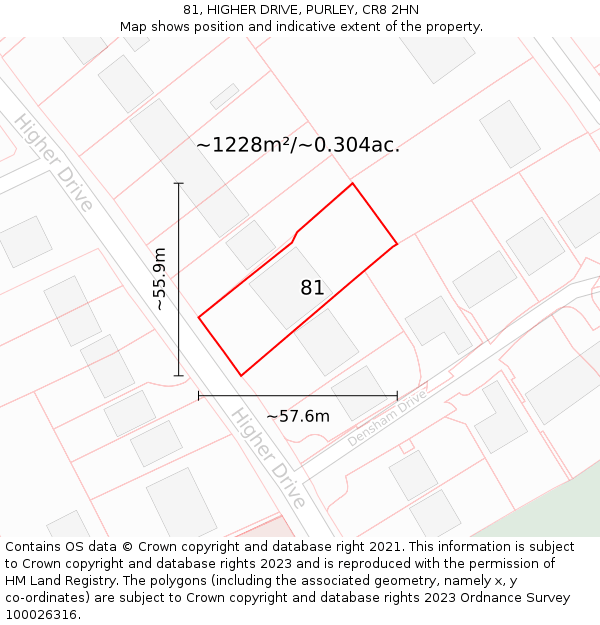 81, HIGHER DRIVE, PURLEY, CR8 2HN: Plot and title map