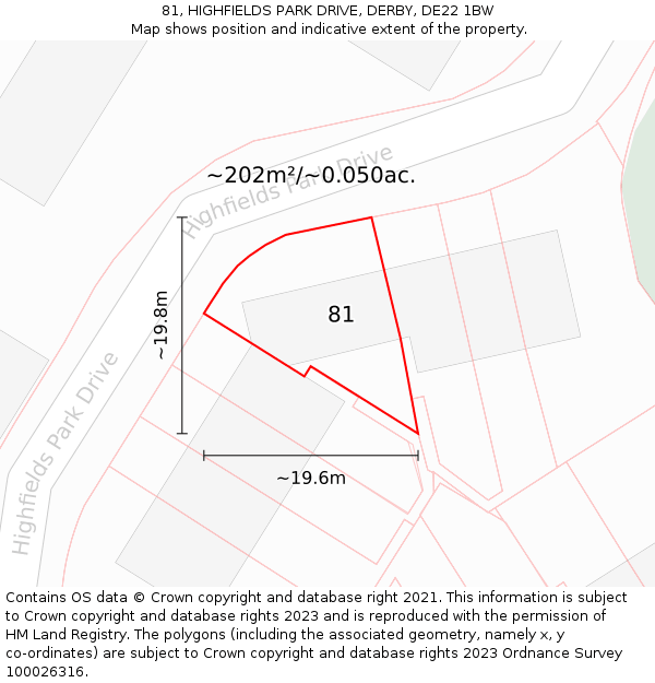 81, HIGHFIELDS PARK DRIVE, DERBY, DE22 1BW: Plot and title map