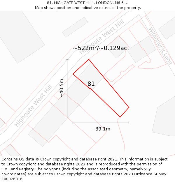 81, HIGHGATE WEST HILL, LONDON, N6 6LU: Plot and title map