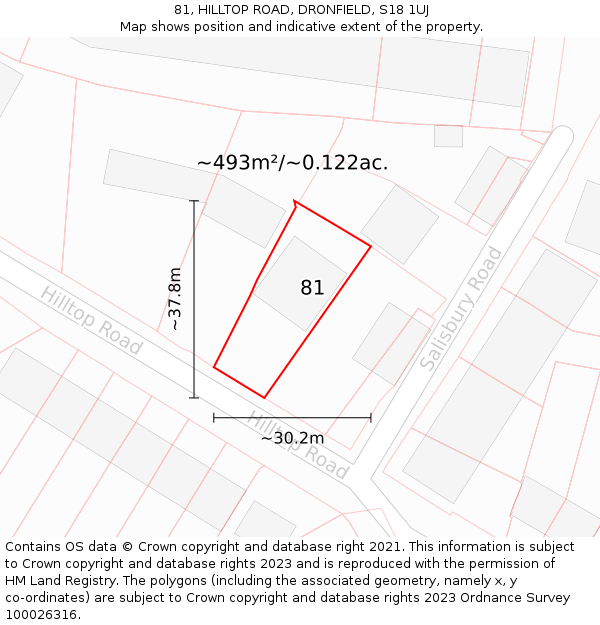 81, HILLTOP ROAD, DRONFIELD, S18 1UJ: Plot and title map