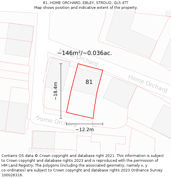 81, HOME ORCHARD, EBLEY, STROUD, GL5 4TT: Plot and title map