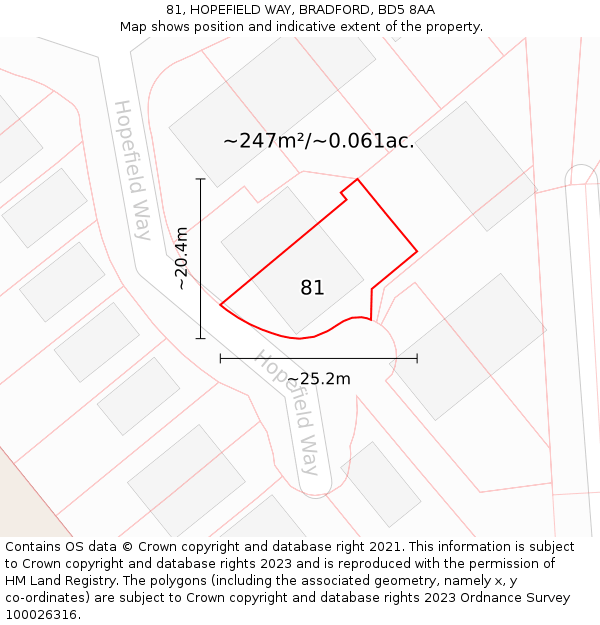 81, HOPEFIELD WAY, BRADFORD, BD5 8AA: Plot and title map
