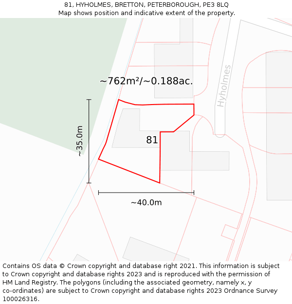 81, HYHOLMES, BRETTON, PETERBOROUGH, PE3 8LQ: Plot and title map