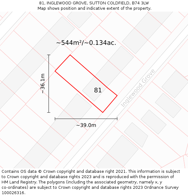 81, INGLEWOOD GROVE, SUTTON COLDFIELD, B74 3LW: Plot and title map