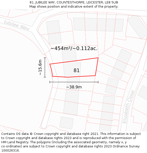 81, JUBILEE WAY, COUNTESTHORPE, LEICESTER, LE8 5UB: Plot and title map
