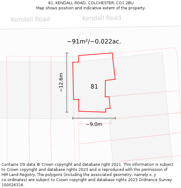 81, KENDALL ROAD, COLCHESTER, CO1 2BU: Plot and title map