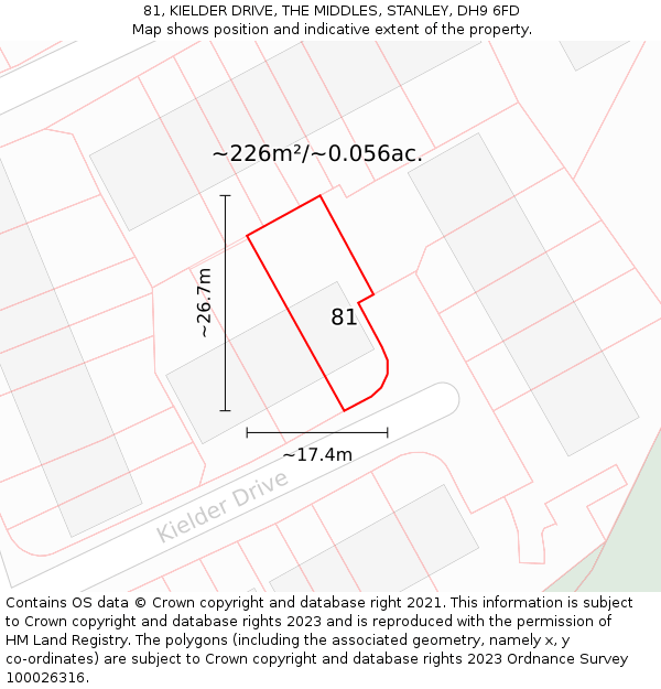 81, KIELDER DRIVE, THE MIDDLES, STANLEY, DH9 6FD: Plot and title map