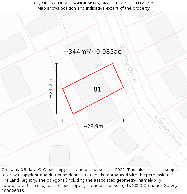 81, KIPLING DRIVE, SANDILANDS, MABLETHORPE, LN12 2SA: Plot and title map