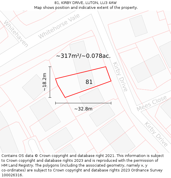 81, KIRBY DRIVE, LUTON, LU3 4AW: Plot and title map