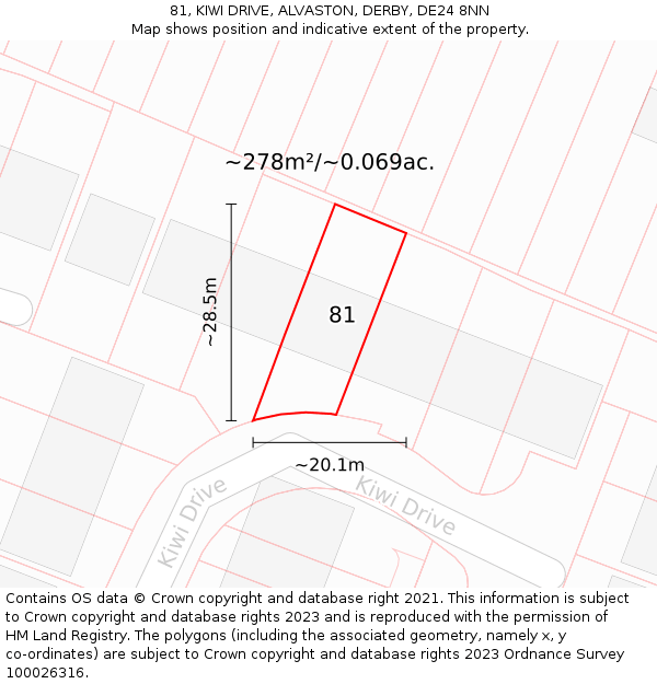 81, KIWI DRIVE, ALVASTON, DERBY, DE24 8NN: Plot and title map