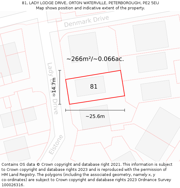 81, LADY LODGE DRIVE, ORTON WATERVILLE, PETERBOROUGH, PE2 5EU: Plot and title map