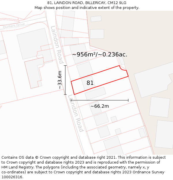 81, LAINDON ROAD, BILLERICAY, CM12 9LG: Plot and title map