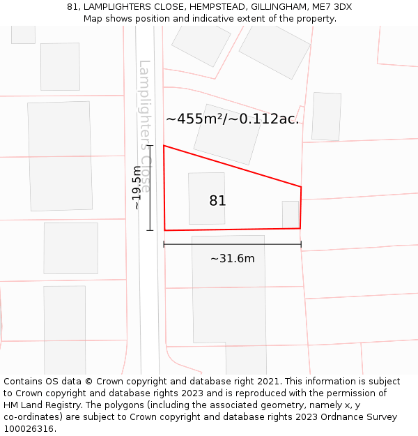 81, LAMPLIGHTERS CLOSE, HEMPSTEAD, GILLINGHAM, ME7 3DX: Plot and title map