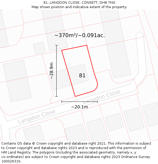 81, LANGDON CLOSE, CONSETT, DH8 7NG: Plot and title map