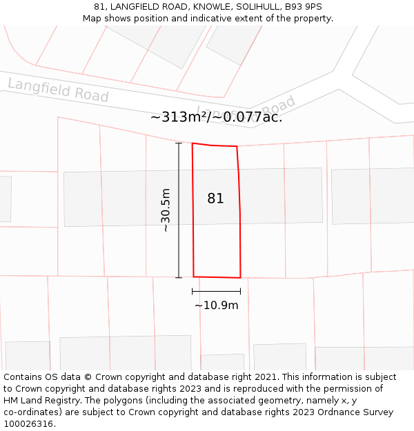81, LANGFIELD ROAD, KNOWLE, SOLIHULL, B93 9PS: Plot and title map