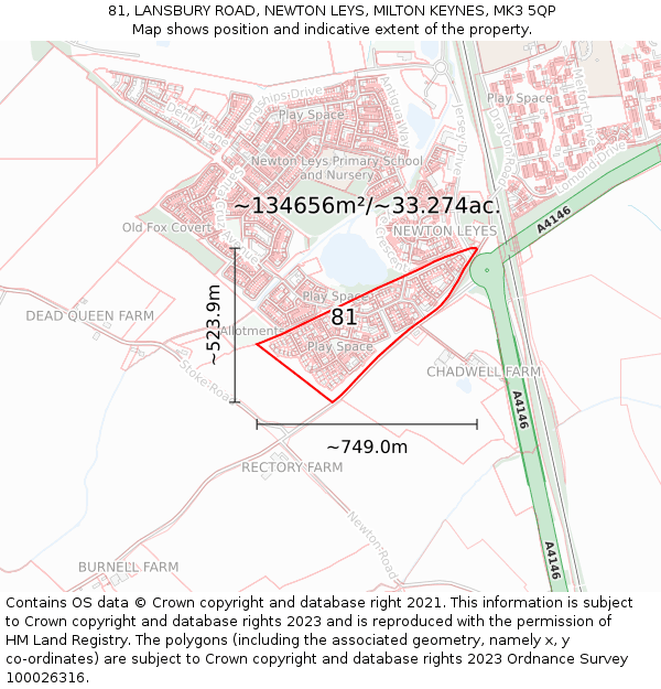 81, LANSBURY ROAD, NEWTON LEYS, MILTON KEYNES, MK3 5QP: Plot and title map