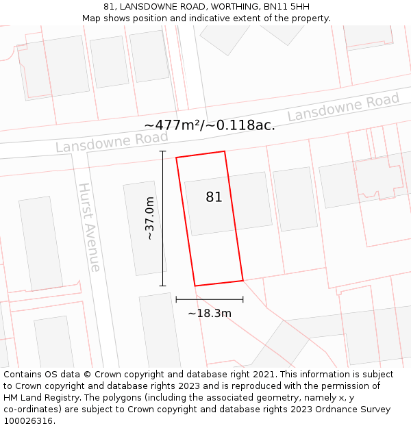81, LANSDOWNE ROAD, WORTHING, BN11 5HH: Plot and title map