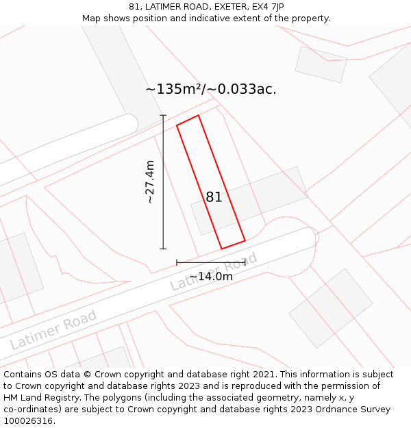 81, LATIMER ROAD, EXETER, EX4 7JP: Plot and title map