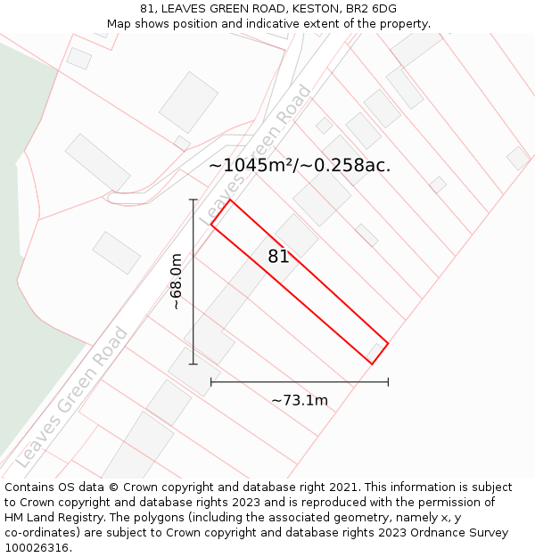 81, LEAVES GREEN ROAD, KESTON, BR2 6DG: Plot and title map