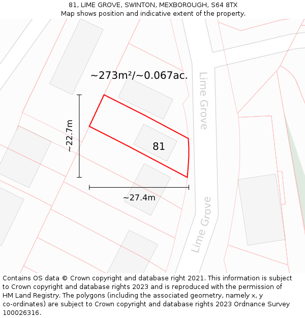81, LIME GROVE, SWINTON, MEXBOROUGH, S64 8TX: Plot and title map