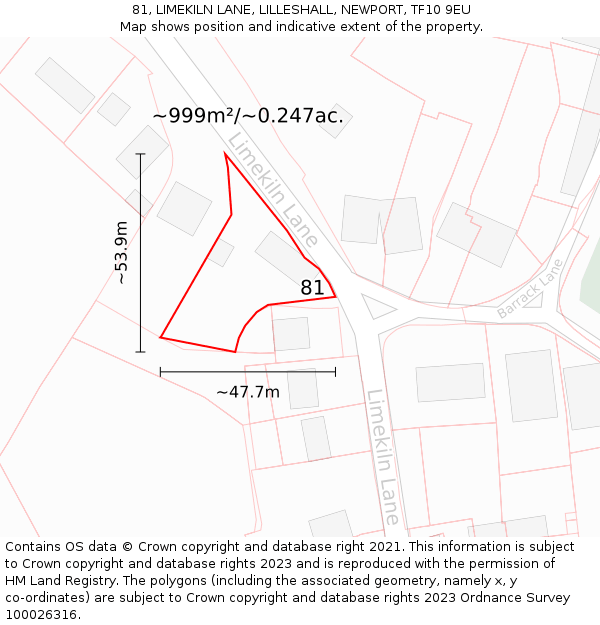 81, LIMEKILN LANE, LILLESHALL, NEWPORT, TF10 9EU: Plot and title map