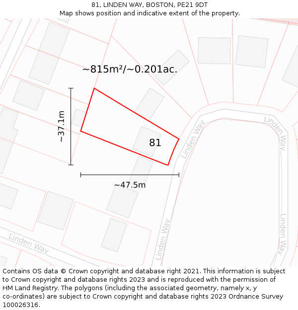 81, LINDEN WAY, BOSTON, PE21 9DT: Plot and title map