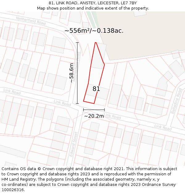81, LINK ROAD, ANSTEY, LEICESTER, LE7 7BY: Plot and title map