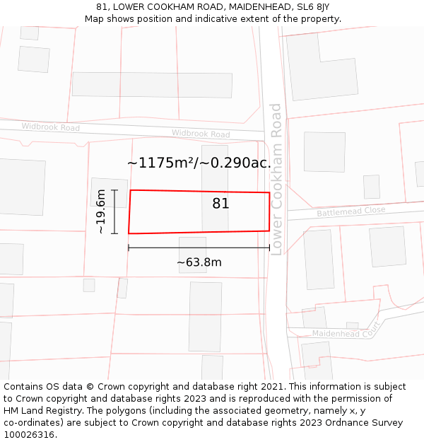 81, LOWER COOKHAM ROAD, MAIDENHEAD, SL6 8JY: Plot and title map