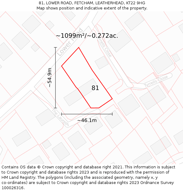 81, LOWER ROAD, FETCHAM, LEATHERHEAD, KT22 9HG: Plot and title map