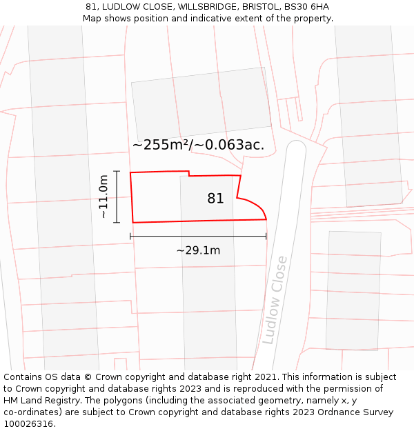 81, LUDLOW CLOSE, WILLSBRIDGE, BRISTOL, BS30 6HA: Plot and title map