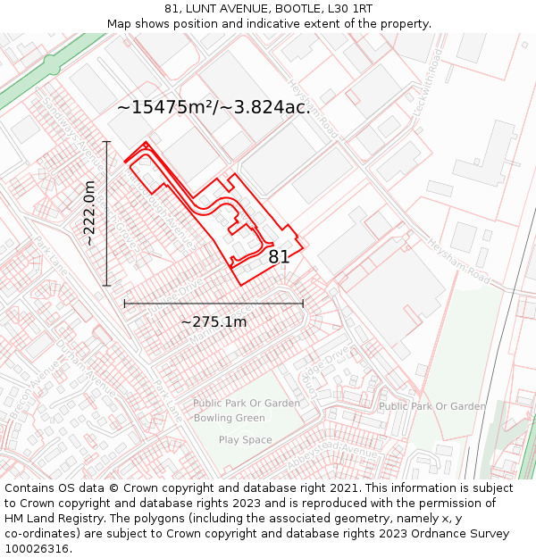 81, LUNT AVENUE, BOOTLE, L30 1RT: Plot and title map