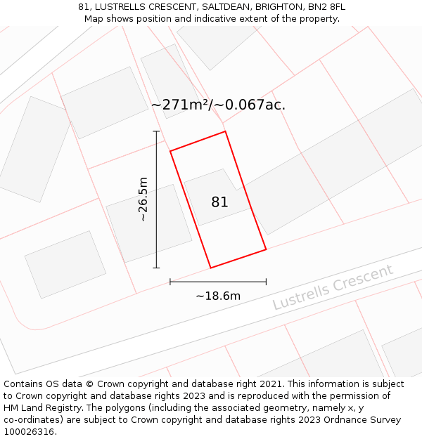 81, LUSTRELLS CRESCENT, SALTDEAN, BRIGHTON, BN2 8FL: Plot and title map