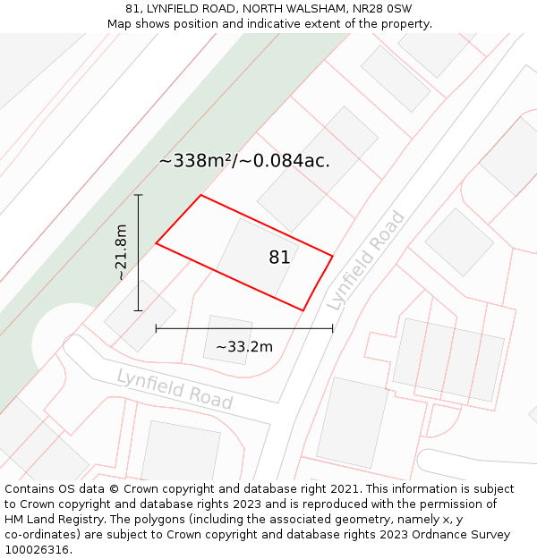 81, LYNFIELD ROAD, NORTH WALSHAM, NR28 0SW: Plot and title map