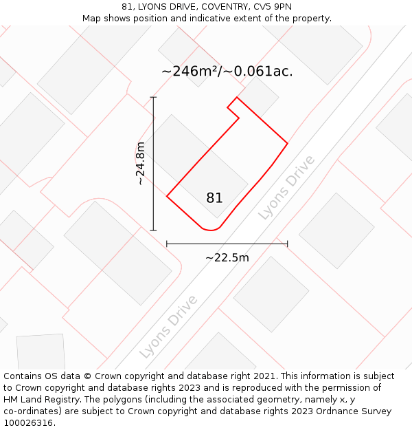 81, LYONS DRIVE, COVENTRY, CV5 9PN: Plot and title map