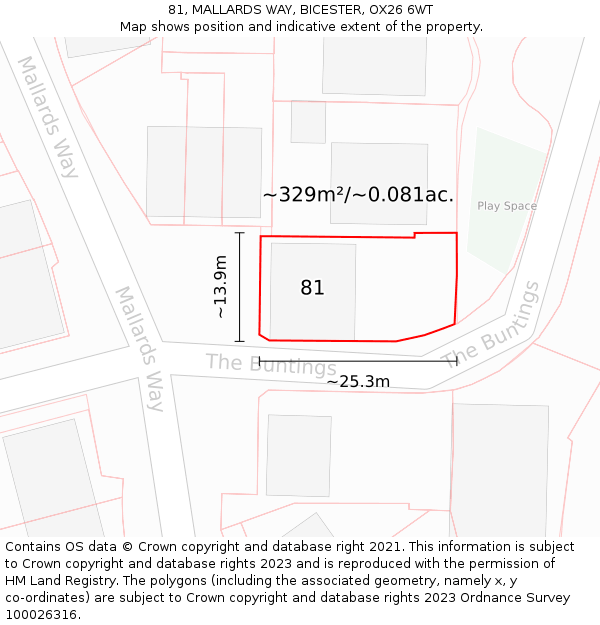 81, MALLARDS WAY, BICESTER, OX26 6WT: Plot and title map