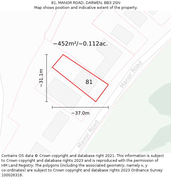 81, MANOR ROAD, DARWEN, BB3 2SN: Plot and title map