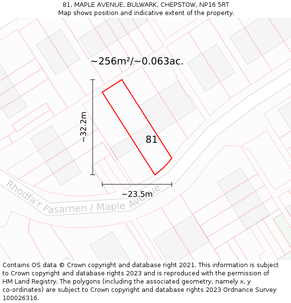 81, MAPLE AVENUE, BULWARK, CHEPSTOW, NP16 5RT: Plot and title map