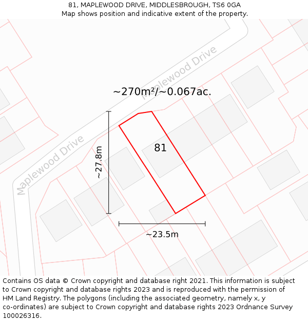 81, MAPLEWOOD DRIVE, MIDDLESBROUGH, TS6 0GA: Plot and title map