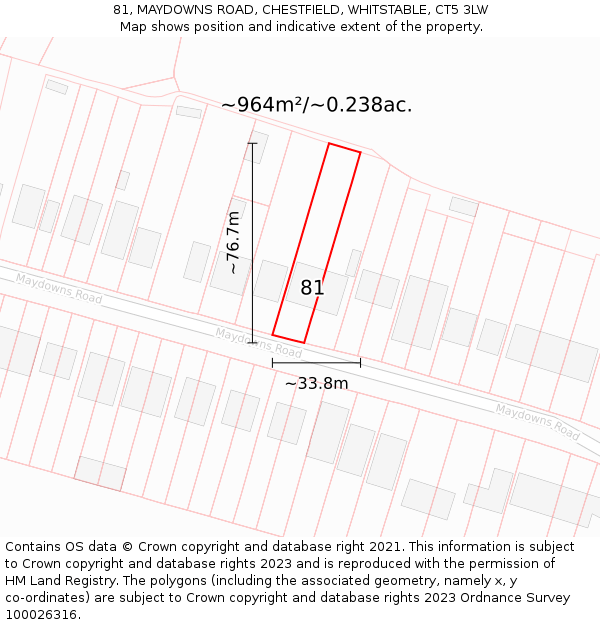 81, MAYDOWNS ROAD, CHESTFIELD, WHITSTABLE, CT5 3LW: Plot and title map
