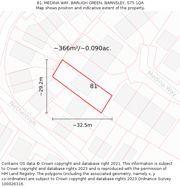 81, MEDINA WAY, BARUGH GREEN, BARNSLEY, S75 1QA: Plot and title map