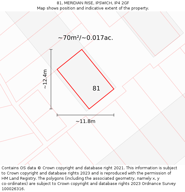 81, MERIDIAN RISE, IPSWICH, IP4 2GF: Plot and title map