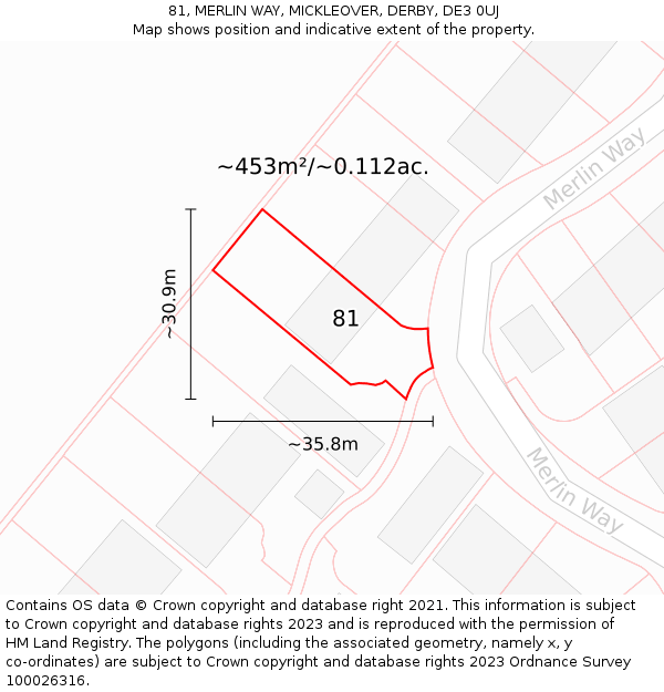 81, MERLIN WAY, MICKLEOVER, DERBY, DE3 0UJ: Plot and title map